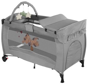 Patut de calatorie cu suport de schimbat scutece si arcada de jucarii, gri