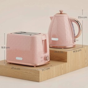 HOMCOM Set fierbător și prăjitor, fierbător rapid 1,7 L 2200 W cu oprire automată și prăjitor pentru 2 felii cu tavă pentru firimituri, Roz | Aosom Romania