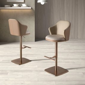 Scaun de bar pivotant cu inaltime reglabila Stool crem/ maro