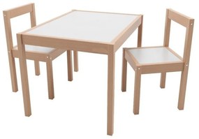 Masuta copii din Lemn masiv cu doua scaune Novokids™ My first wooden table, dimensiuni 63X48X45 cm, Suprafata lucioasa, Natur