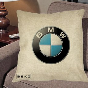 Perna Personalizata cu emblema BMW, 40x40 cm, Crem, Husa Detasabila, Perna Inclusa, BEKZ®
