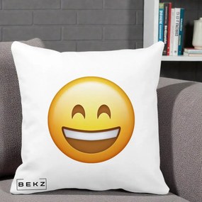 Perna Decorativa Emoji Zambet Mare, 40x40 cm, Alba Mata, Husa Detasabila, Perna Inclusa, BEKZ®