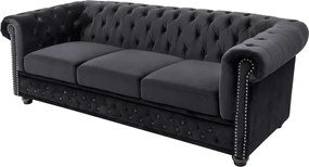 Canapea clasica stil englezesc Chesterfield 3 locuri, catifea neagra