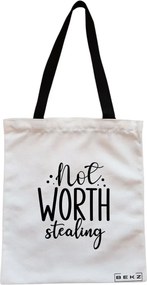 Sacosa de Panza pentru Cumparaturi, Geanta Tote, model Not worth stealing, Cu fermoar, 38x34.5 cm, Alba, BEKZ®