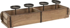 Suport lumânări decorativ ,natur din lemn de tec si metal, "Fjell"