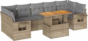 vidaXL Set canapele de grădină, 8 piese, cu perne, bej, poliratan
