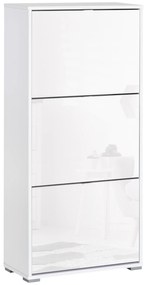 HOMCOM Dulap de Pantofi Dulap de pantofi cu 3 uși rabatabile 3 Compartimente din lemn 60L x 26l x 124Î cm Alb lucios | Aosom Romania