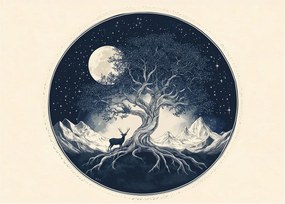 Tablou pe sticlă – Arbore magic cu cerb I. (70x50 cm)