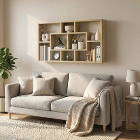 HOMCOM Raft de Perete cu 8 Compartimente, 85 x 14,5 x 47,5 cm, Max. 20 kg, din Lemn, pentru Living, Stejar | Aosom Romania