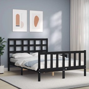 3192105 vidaXL Cadru de pat cu tăblie, negru, 140x200 cm, lemn masiv