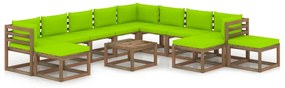 Set mobilier de gradina cu perne verde aprins, 12 piese verde aprins, 3x colt + 5x mijloc + 4x suport pentru picioare, 1