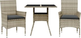 vidaXL Set mobilier grădină perne 3 piese gri deschis poliratan sticlă