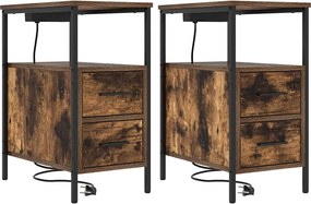 vidaXL Dulap de noapte cu sertar 2 pcs Stejar fumuriu 30 x 48 x 61 cm