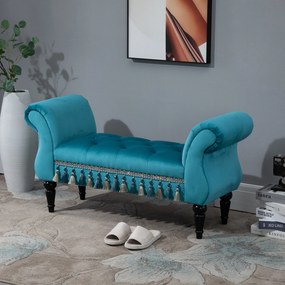 HOMCOM Bancă de șezut tapitată, aspect catifelat, bancă de pat de lux cu picioare din lemn, bancă de hol pentru dormitor, capacitate de încărcare până la 150 kg, Albastru, 117 x 40 x 58 cm | Aosom Romania