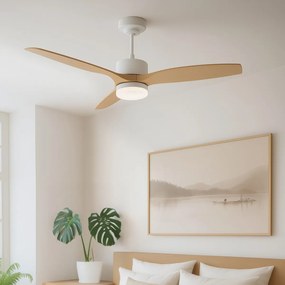 Ventilator de tavan alb cu imprimeu de lemn 132cm incl. LED Dimmabil cu telecomandă - Joly