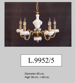 Lustra design italian cu 5 brate din alama si portelan alb 9952
