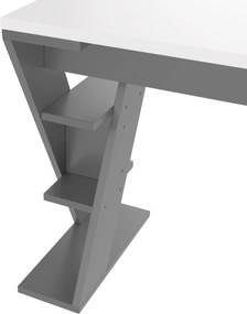 Birou simplu cu suport în formă de X, raft de depozitare cu șase poziții, 120x50x74 cm, Gri + Alb