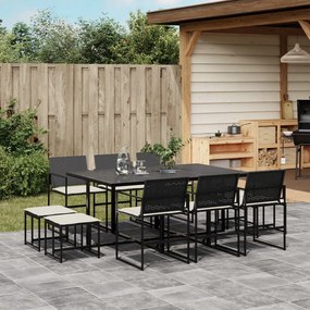 3295069 vidaXL Set mobilier de exterior cu perne, 11 piese, negru, poliratan