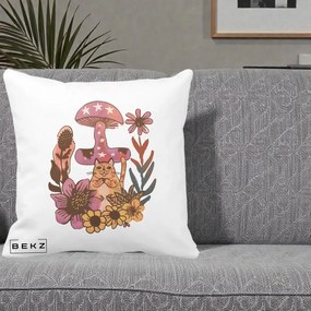 Perna Decorativa Ciuperca Pisica Boho, 40x40 cm, Alba Mata, Husa Detasabila, Perna Inclusa, BEKZ®