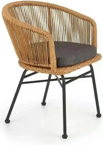 Scaun K400, gri/bej/negru, stofa/rattan sintetic/otel, 55x47x74 cm