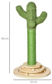 PawHut Stâlp Zgâriat pentru Pisici, Centru de Joacă în Formă de Cactus, 32x32x60cm, Verde | Aosom Romania