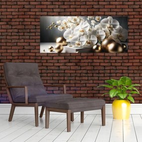 Tablou - Orhidee și bile aurii (120x50 cm)