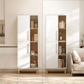 HOMCOM Dulap de Baie Înalt, Dulap Salvaspațiu cu 2 Uși și 4 Rafturi Deschise, Rafturi Reglabile, pentru Spălătorie, 62.5x35x176 cm, Alb | Aosom Romania