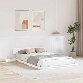 vidaXL Cadru de Pat la Sol cu Mese de Noapte Alb 135x190cm Lemn Masiv