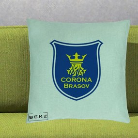 Perna Personalizata Corona Brasov Fotbal, 40x40 cm, Verde Menta, Husa Detasabila, Perna Inclusa, BEKZ®