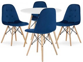 Set Masa Rotunda Fixa Linda 90 Cm Si 4 Scaune Bucatarie/Dining Maze Catifea Albastre