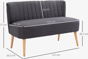HOMCOM Canapea 2 Locuri din Material Textil fără Brațe cu Cusături, Canapea Compactă Modernă cu Picioare din Lemn de Cauciuc pentru Living, 117x56.5x77 cm, Gri Închis | Aosom Romania
