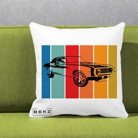 Perna Personalizata Masina Retro Muscle Car Grafic, 40x40 cm, Alba Mata, Husa Detasabila, Perna Inclusa, BEKZ®