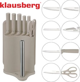 Set cuțite Klausberg KB 7978, 8 piese, Oțel inoxidabil, Suport, Suport hârtie de bucătărie, Bej