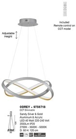 Lustra LED suspendata cu telecomanda ODREY argintie