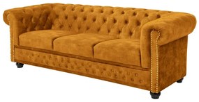 Canapea clasica stil englezesc Chesterfield 3 locuri, galben mustar