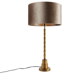 Lampă de masă bronz cu abajur de catifea gri-maroniu 35cm - Pisos