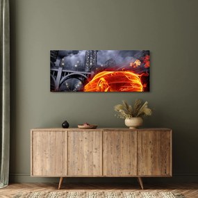 Tablou cu mașina în flăcărată (120x50 cm)