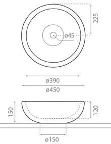 Bathco PUKET — lavoar pentru montare pe blat Ø 45 cm, piatră/gri (00317)