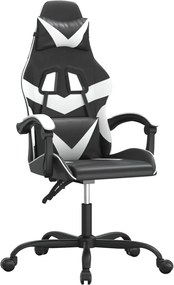 vidaXL Scaun de gaming pivotant, negru și alb, piele ecologică