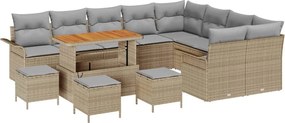 vidaXL Set de canapele pentru grădină cu pernă 13 pcs Bej poliratan