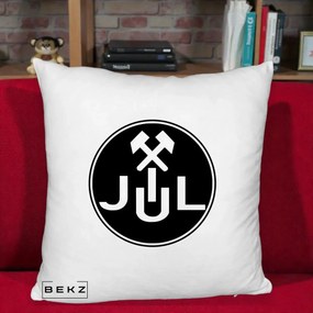 Perna Personalizata JUL Jiul Lupeni Fotbal, 40x40 cm, Alb Pufos, Husa Detasabila, Perna Inclusa, BEKZ®