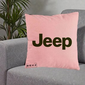 Perna Personalizata cu emblema Jeep, 40x40 cm, Roz, Husa Detasabila, Perna Inclusa, BEKZ®