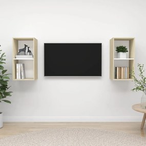 Dulapuri TV montate pe perete, 2 buc., alb stejar sonoma, PAL 2, alb si stejar sonoma