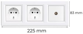 Priză Nova III cu două prize împământate cu priză TV și cadru alb