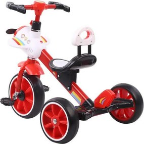 Tricicleta cu pedale NOVOKIDS™ Plane Trike, Cu melodii si lumini, Max 30 kg, Roti din spuma cauciucata, Cadru metalic, Model avion, Rosu