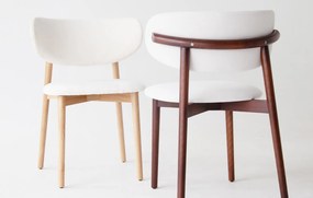 Scaun lemn masiv nuc Ming /Stejar Tapițerie Alb, 56 × 50 × 74 cm - Natur