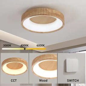 Brilagi - Plafonieră LED FALCON WOOD MODERN, 30W, 230V, Ø45 cm, corp din lemn