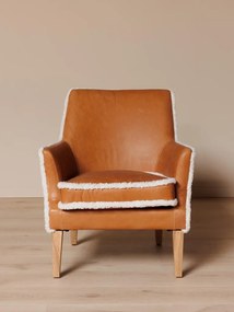 Fotoliu lounge din piele naturală cognac cu structură din lemn de pin, „Chamonix”