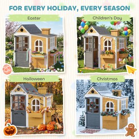 AIYAPLAY Căsuță exterioară pentru copii din lemn, casă pentru copii exterior/interior cu ușă, ferestre, 3 jardiniere, galben | Aosom Romania