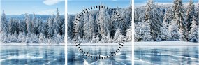 Tablou cu lacul înghețat și copacii înzăpeziți (cu ceas) (90x30 cm)